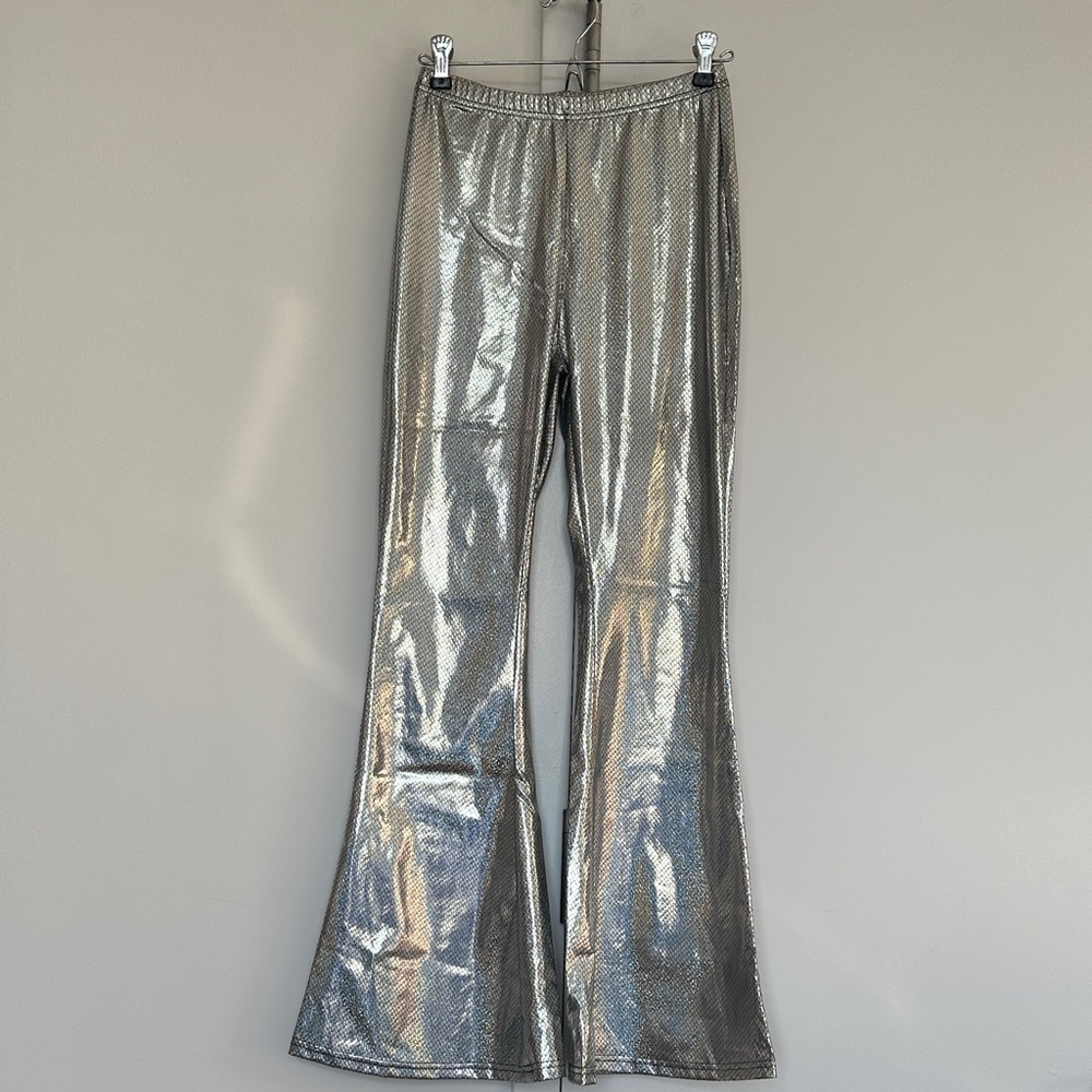 Shimmering Silver Flare Pants